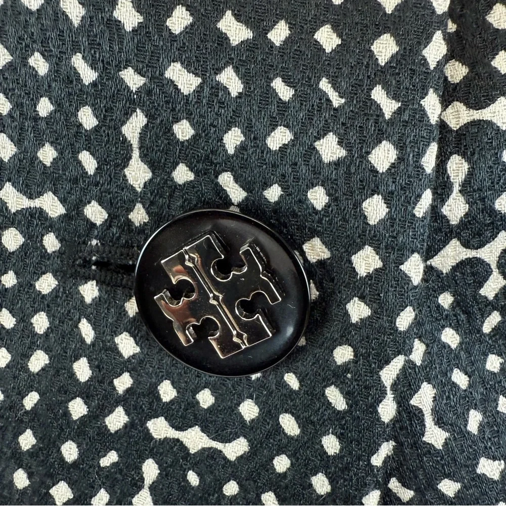Tory Burch Women’s Sz 6 Jacket Black White Tweed Silk Wool Blend Double Breasted